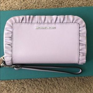 Michael Kors lavender wristlet ruffle wallet